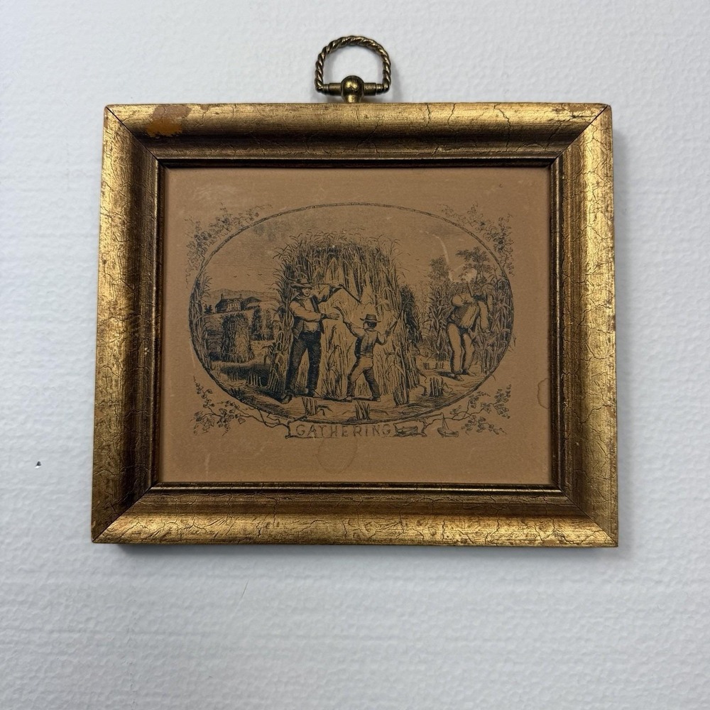 Vintage Steven Art Products Gathering Harvest Print Gold Frame 6.5x5.5 Farmhouse